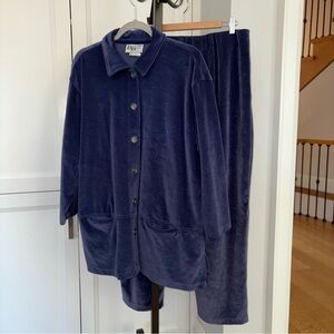 Bantry Bay Velour Lounge Set XL Navy Blue 2-Piece Made in Canada Vintage Stretch